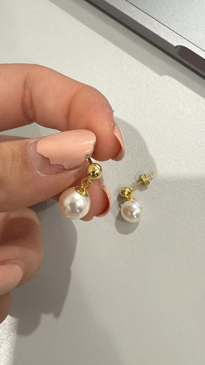 Par Arete Bolita Dorada Con Perla