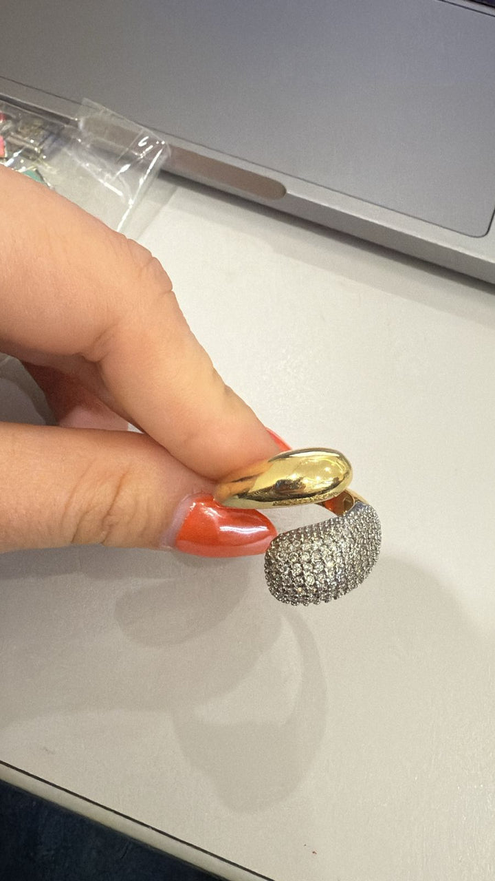 Anillo Doble Gota Chunky Zirconias
