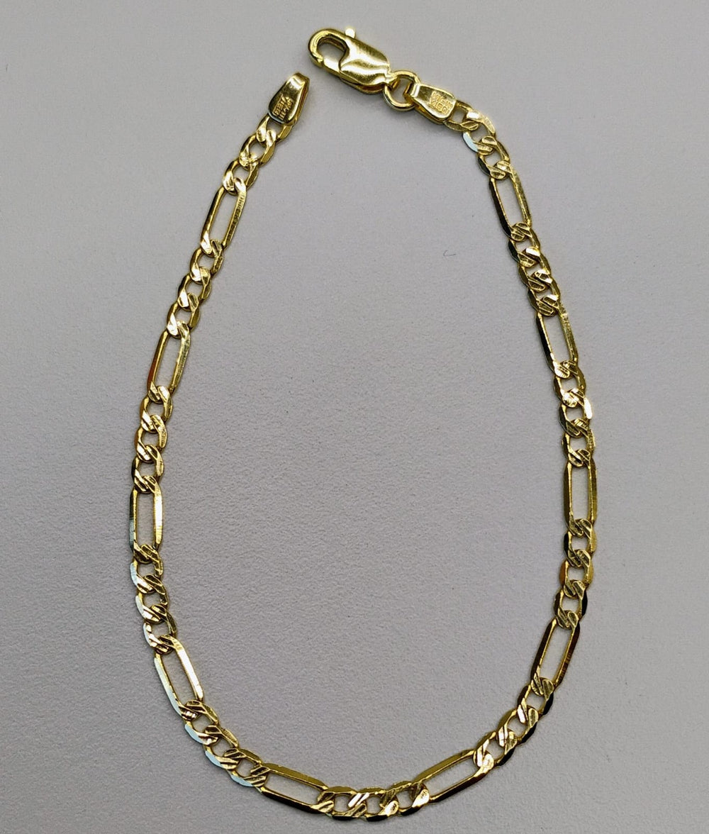 Pulsera Eslabon Figaro 3mm Con Textura Oro 14k