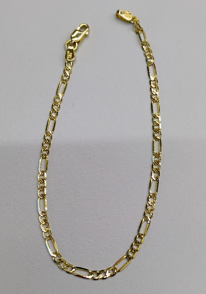 Pulsera Eslabon Figaro 2mm Con Textura Oro 14k