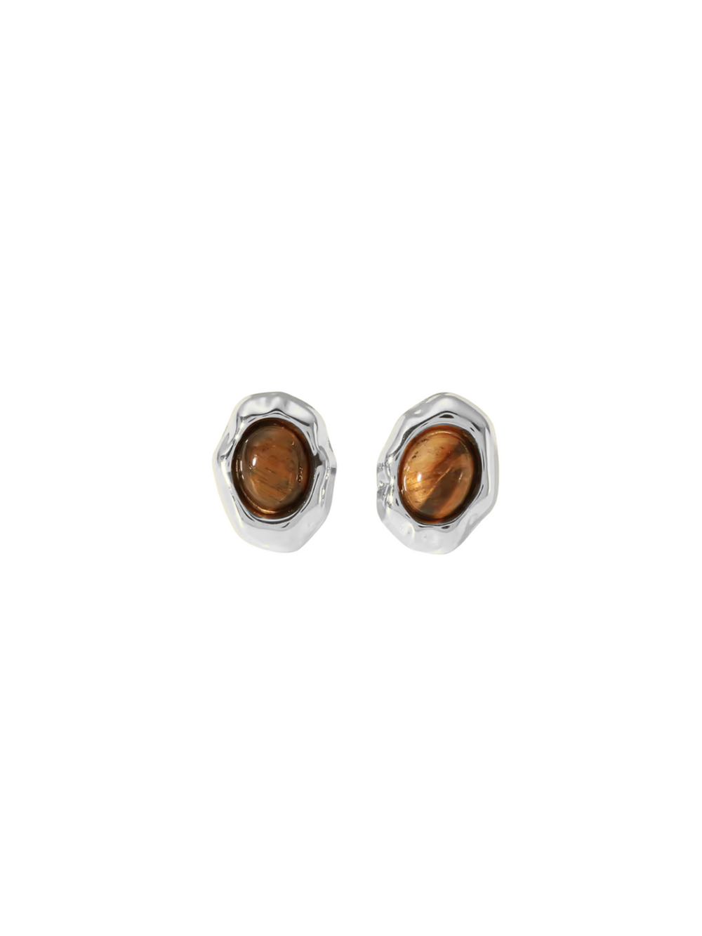 Par Arete Ovalado Irregular Con Piedra Cafe