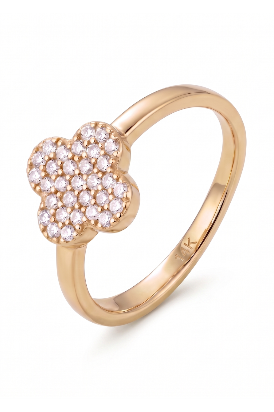 Anillo Trebol Zirconias Oro 14k