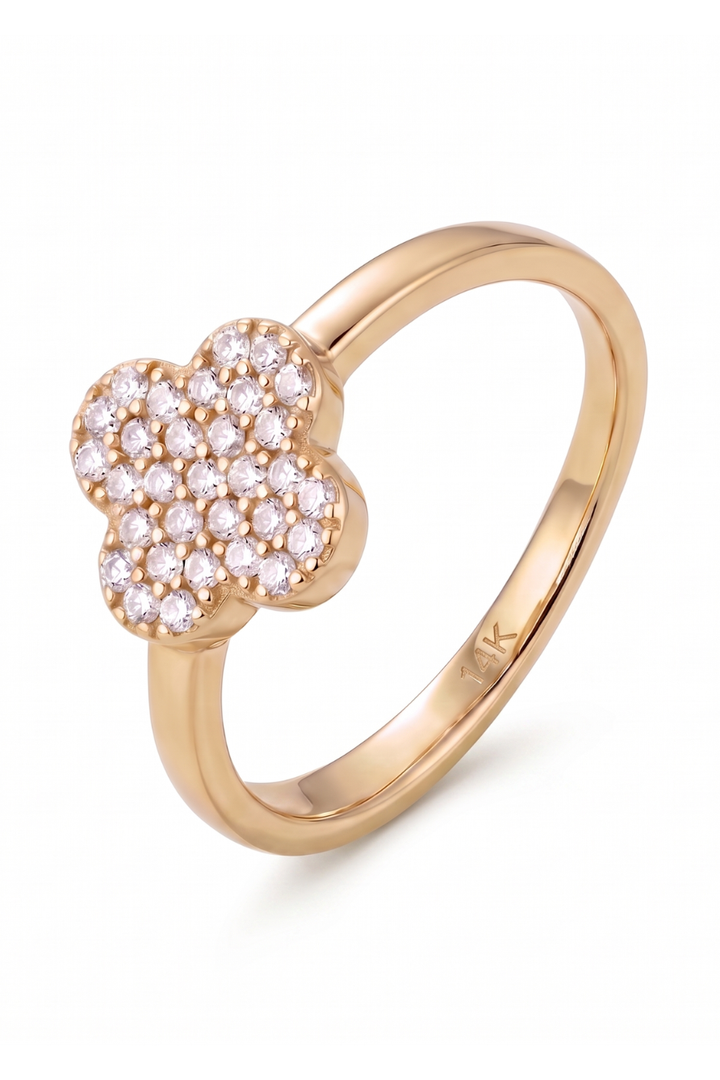 Anillo Trebol Zirconias Oro 14k