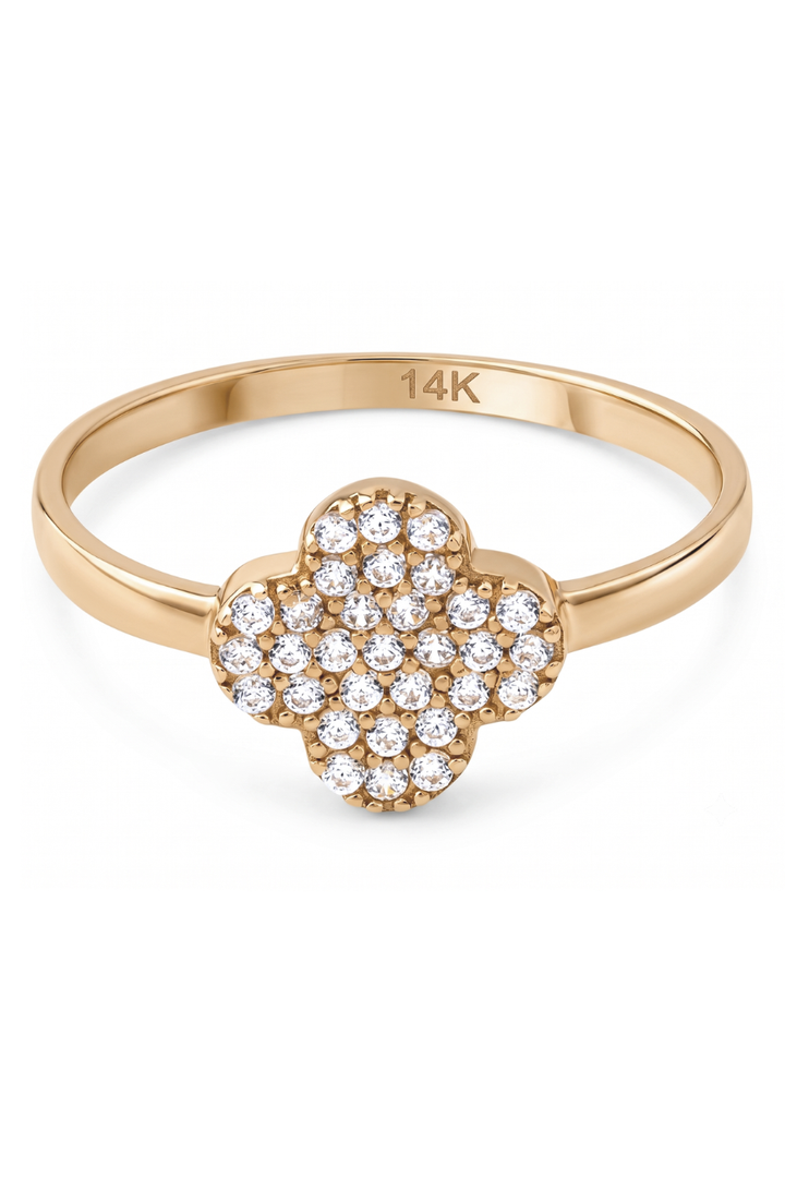 Anillo Trebol Zirconias Oro 14k