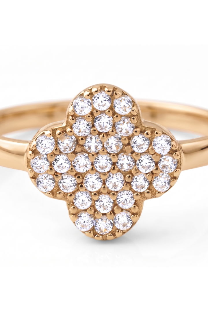 Anillo Trebol Zirconias Oro 14k