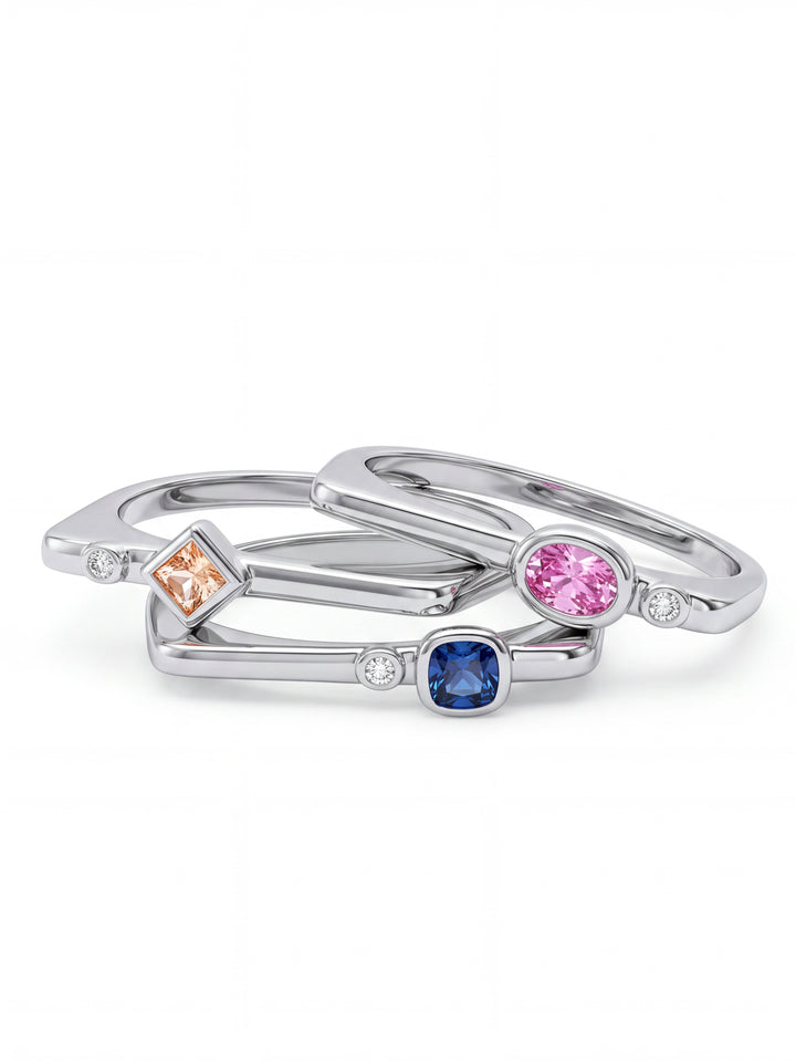 Anillo Rectangular Con Zirconia Birthstone