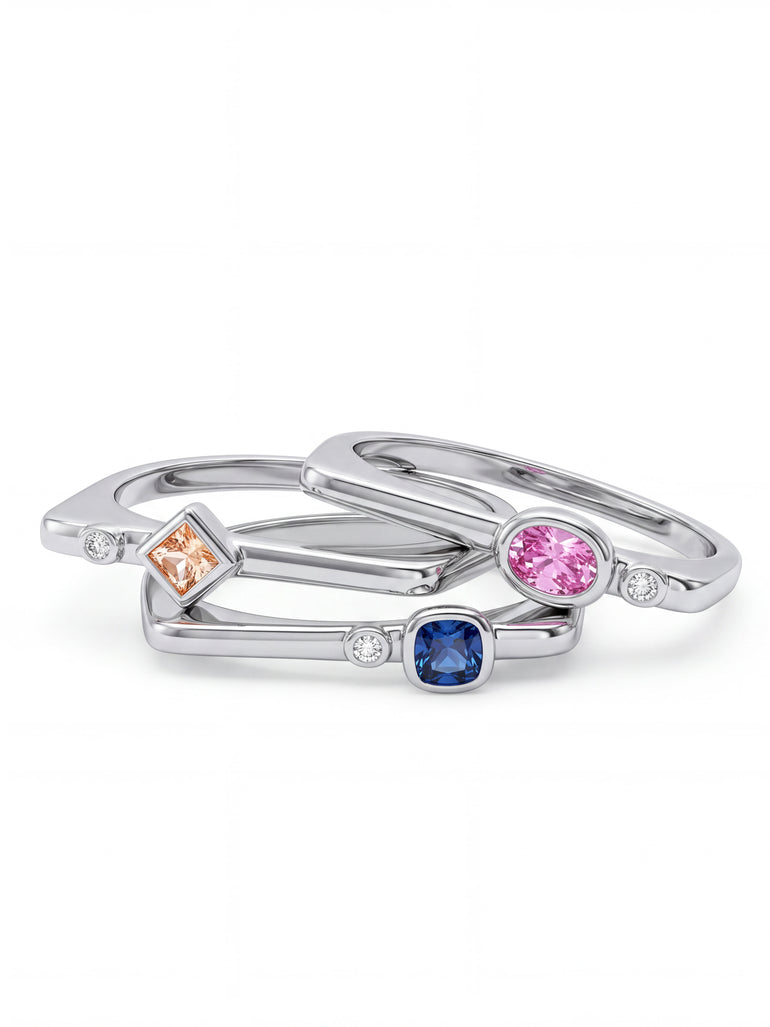 Anillo Rectangular Con Zirconia Birthstone