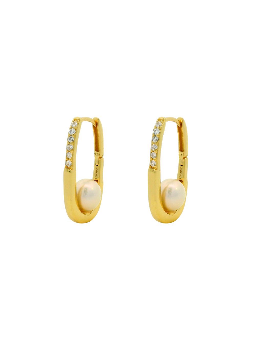 Par Arracada Rectangular Con Zirconias y Perla
