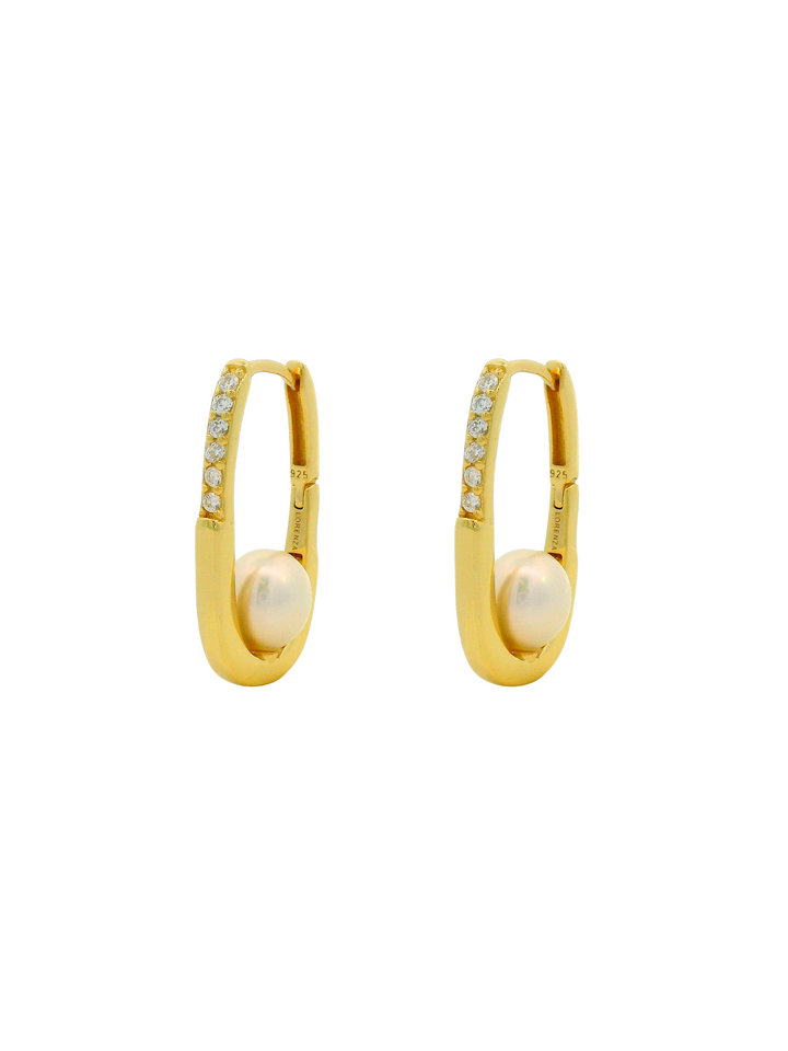 Par Arracada Rectangular Con Zirconias y Perla
