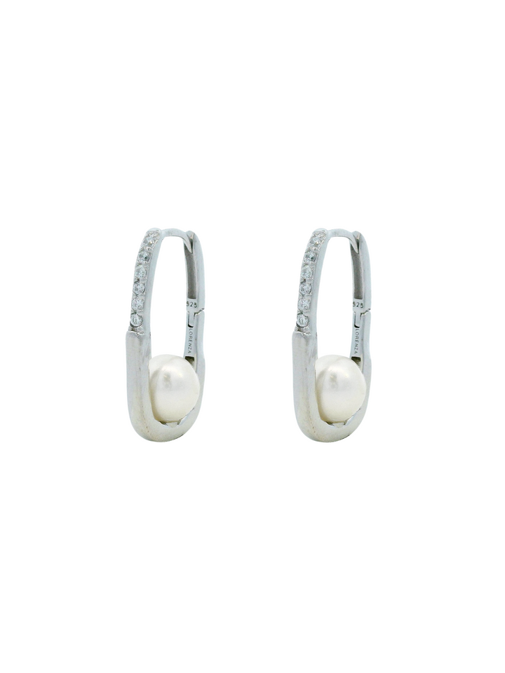 Par Arracada Rectangular Con Zirconias y Perla