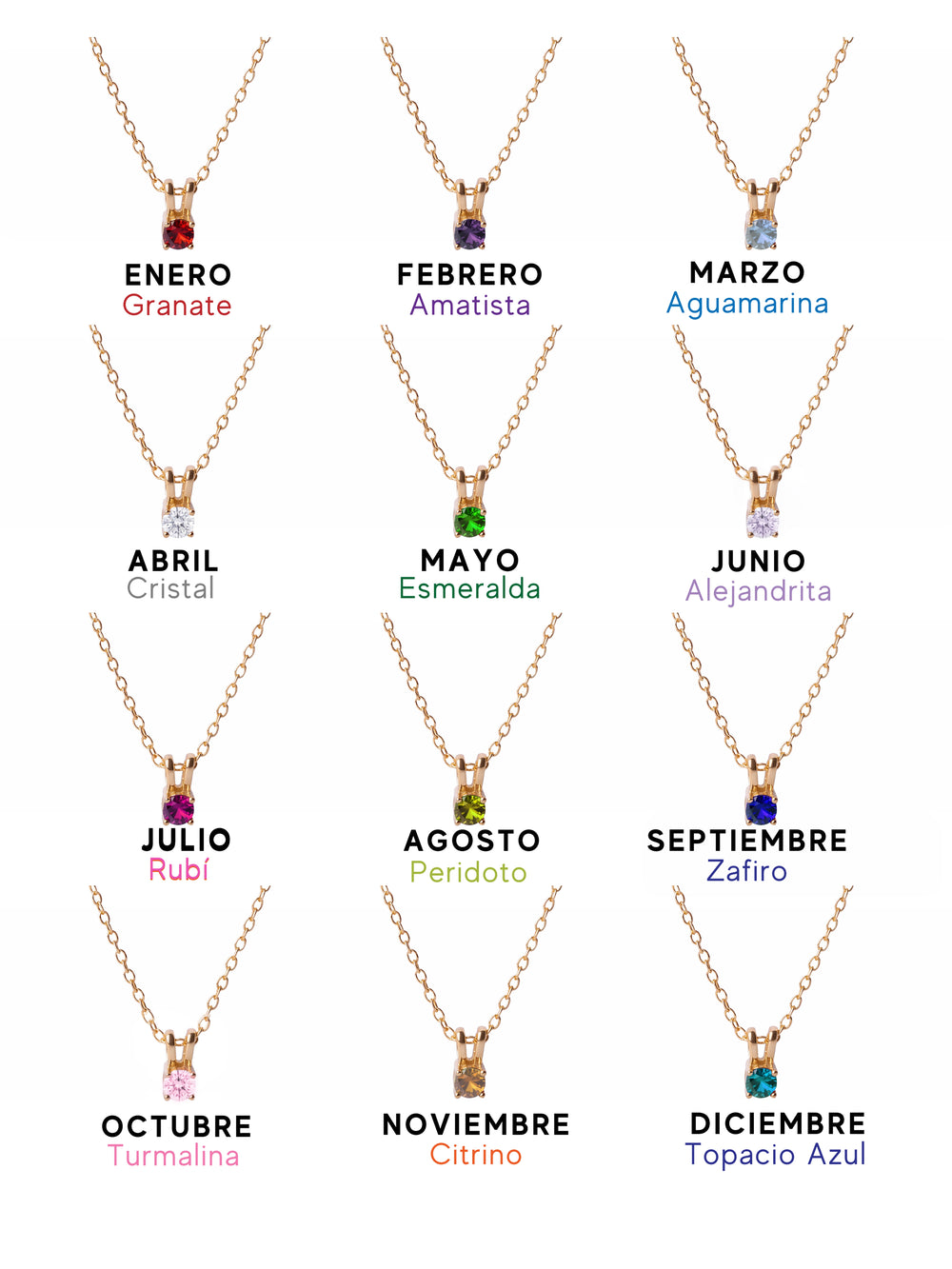 Collar Dorado Dije Zirconia Birthstone