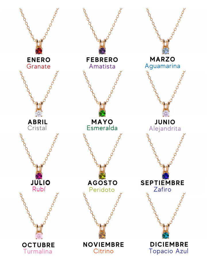 Collar Dorado Dije Zirconia Birthstone
