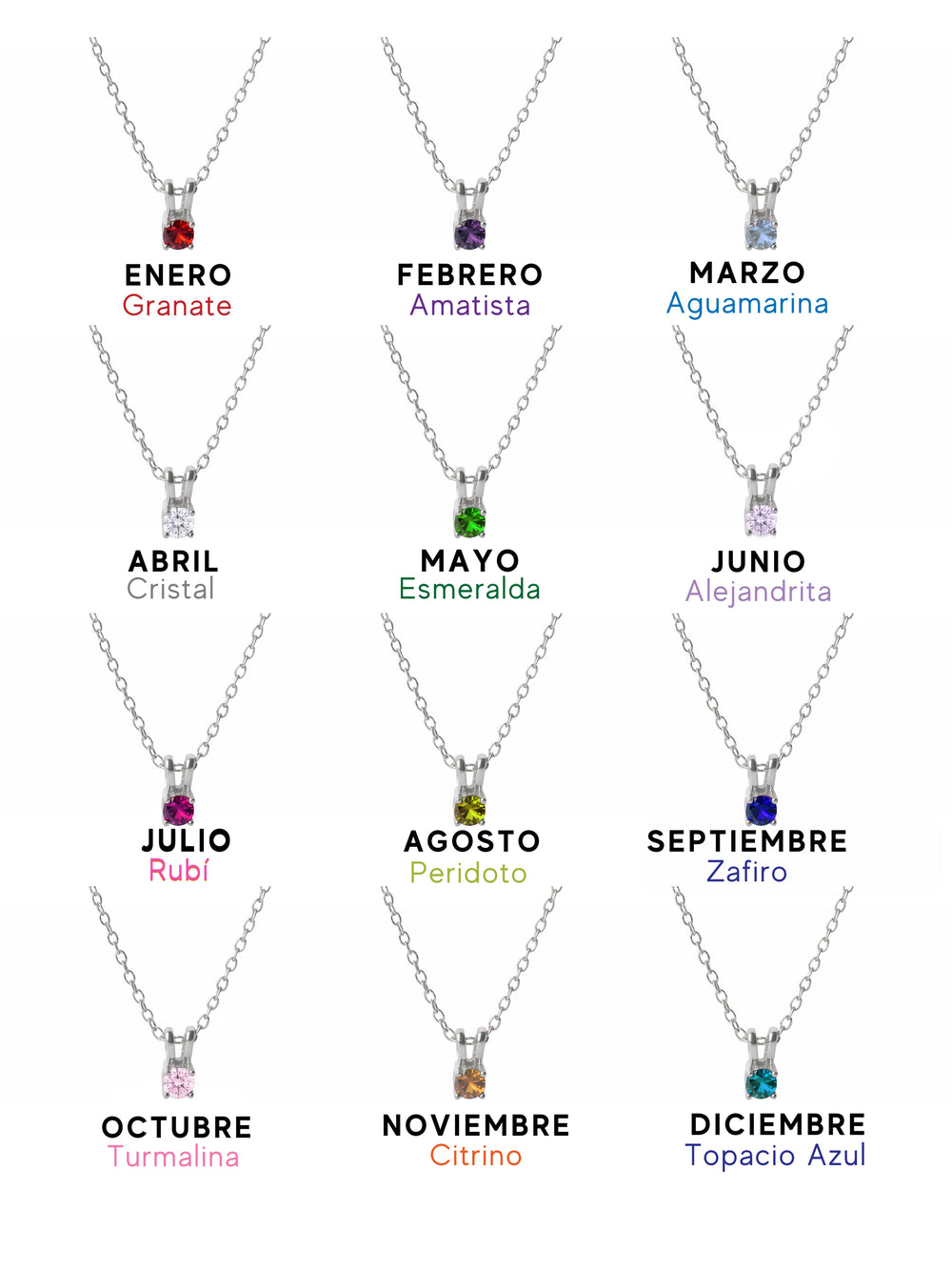 Collar Plateado Dije Zirconia Birthstone
