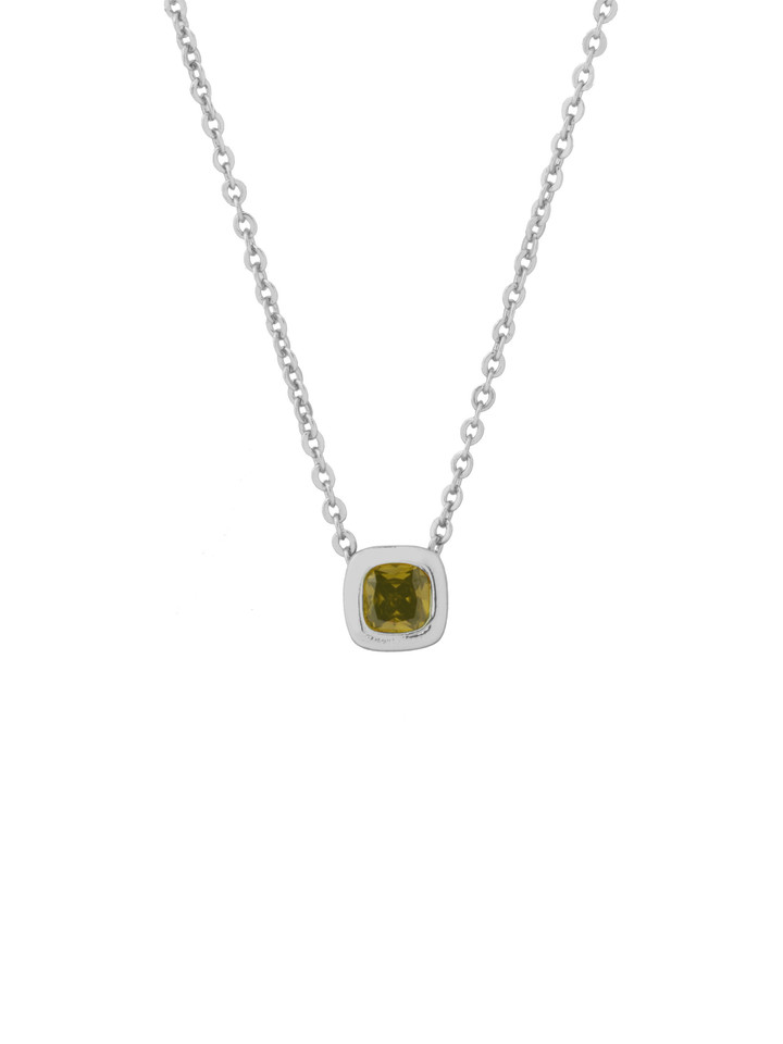 Collar Birthstone Cuadrado Plateado