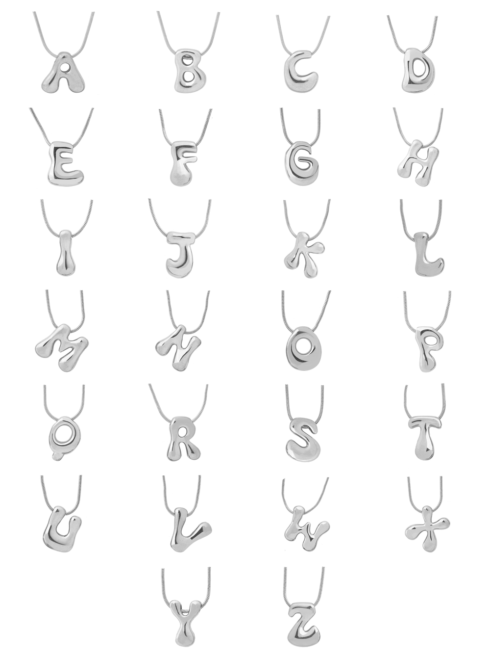 Collar Delgado Inicial Bubble Plateado