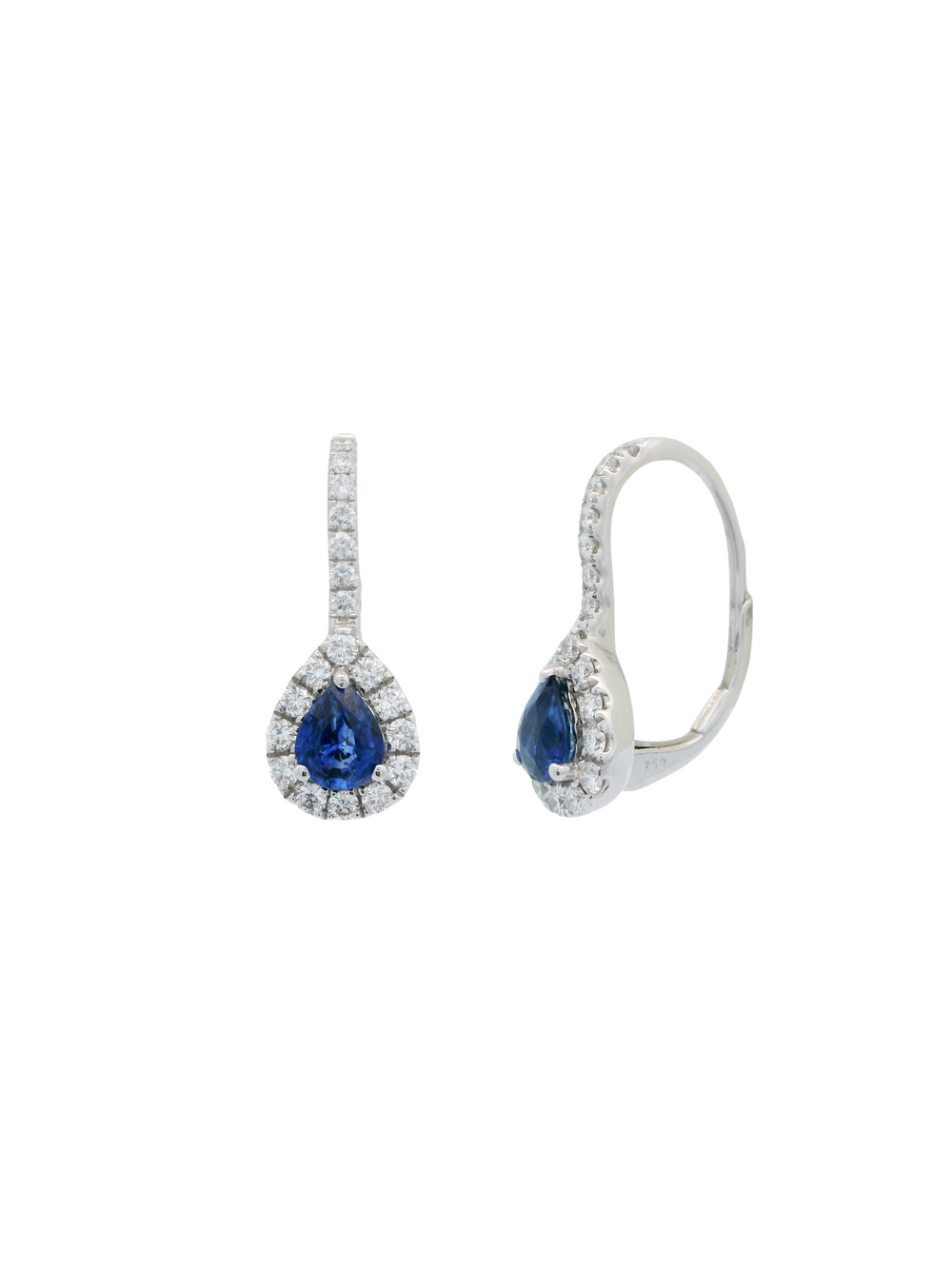 Par Arracadas Zafiros Con Diamante Oro Blanco 14k