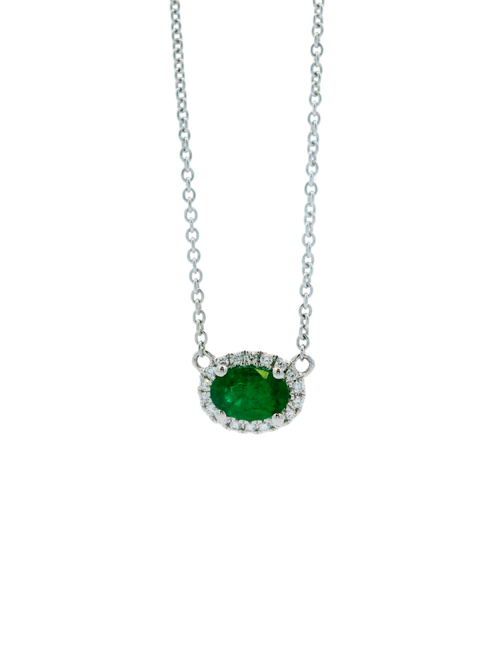 Collar Esmeralda Con Diamantes Oro Blanco 18k