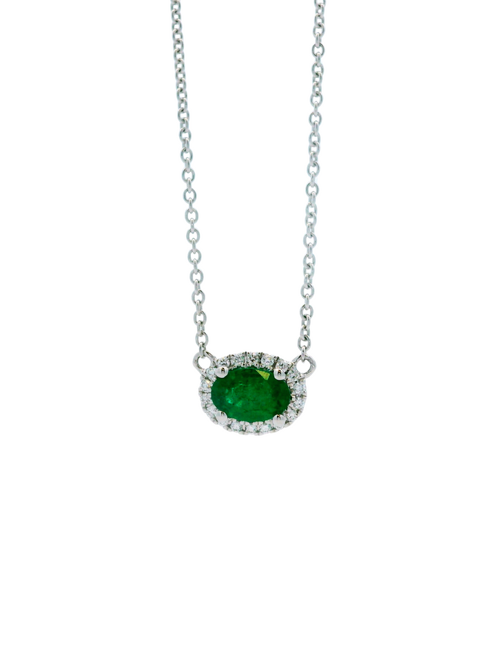 Collar Esmeralda Con Diamantes Oro Blanco 18k
