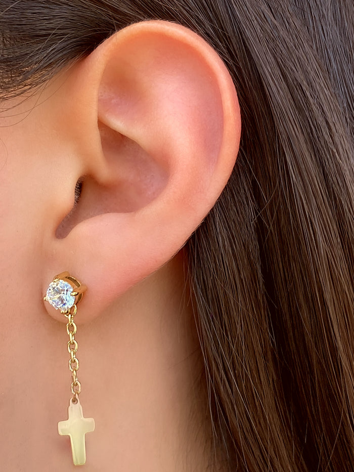 Par Aretes Zirconia y Cruz