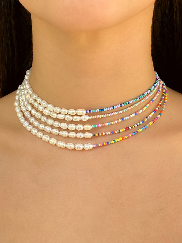 Choker Mitad Perlas y Chaquiras