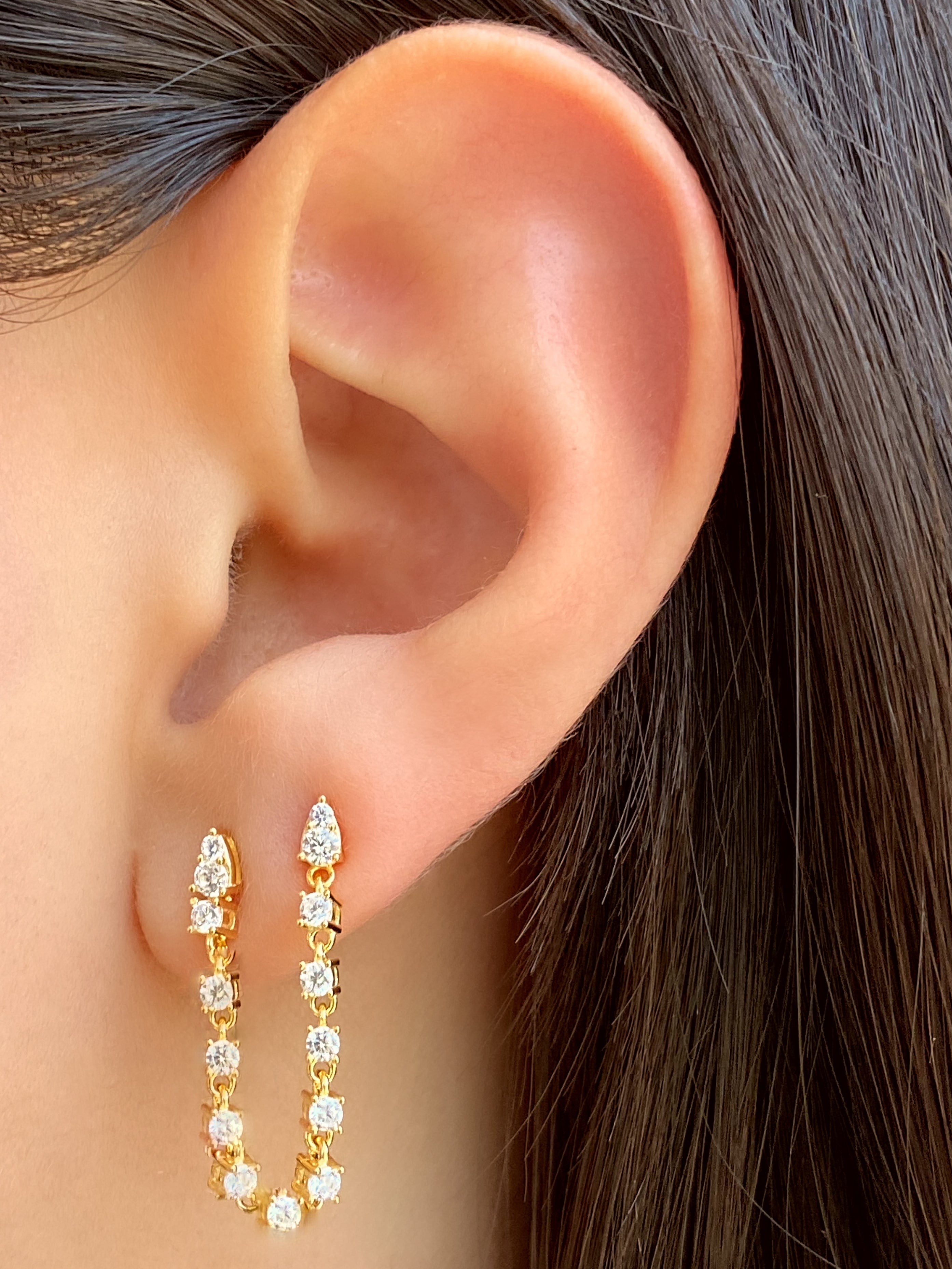 Arete Dorado Con Cadena Zirconias