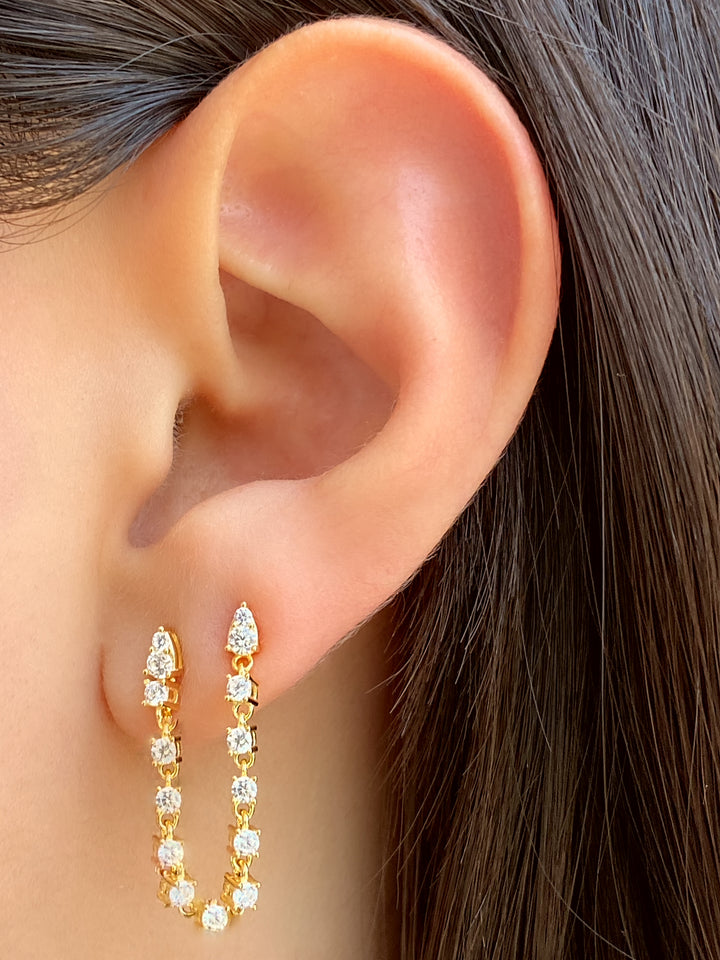 Arete Dorado Con Cadena Zirconias