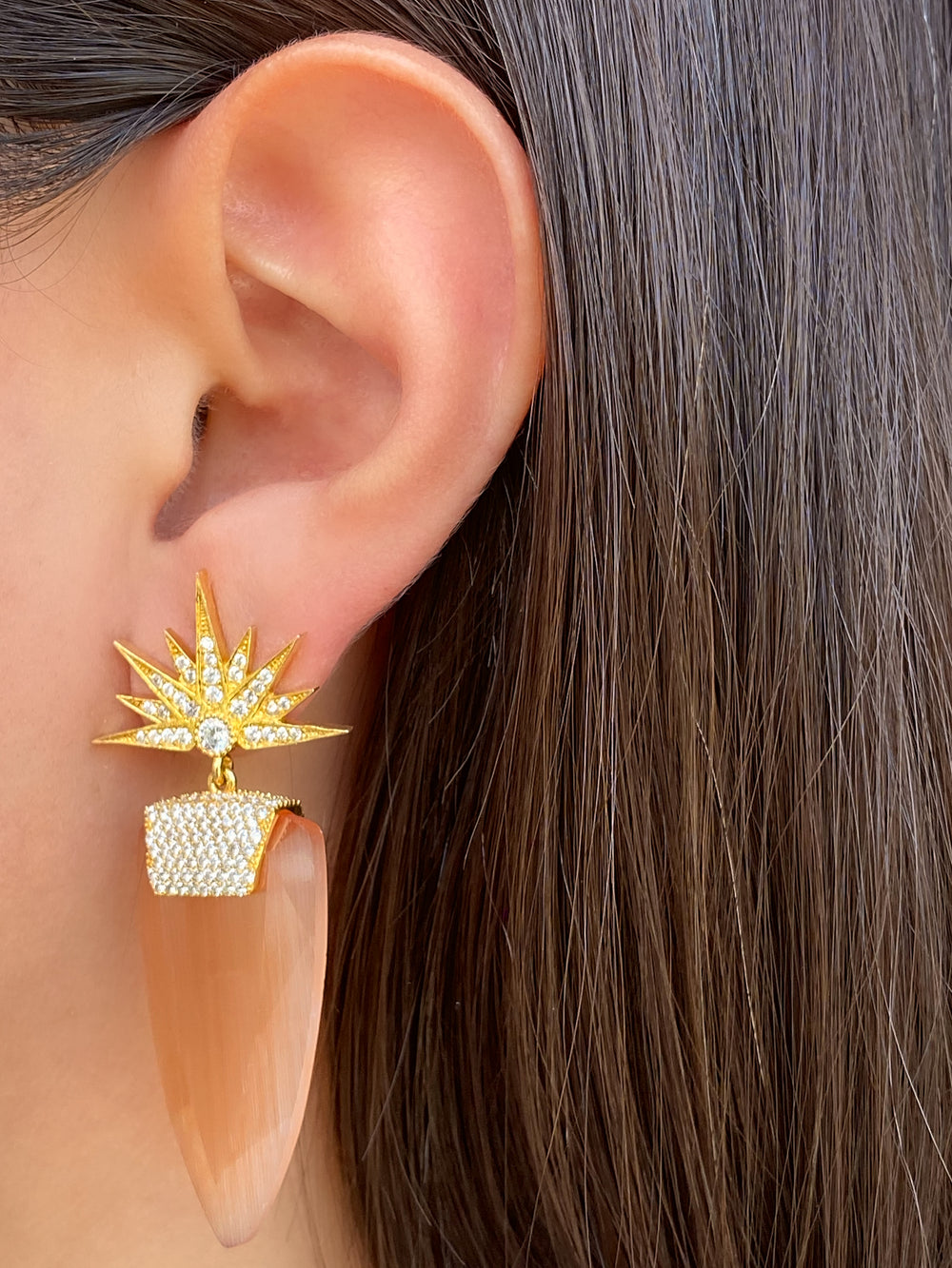 Par Aretes Ojo de Gato Naranja