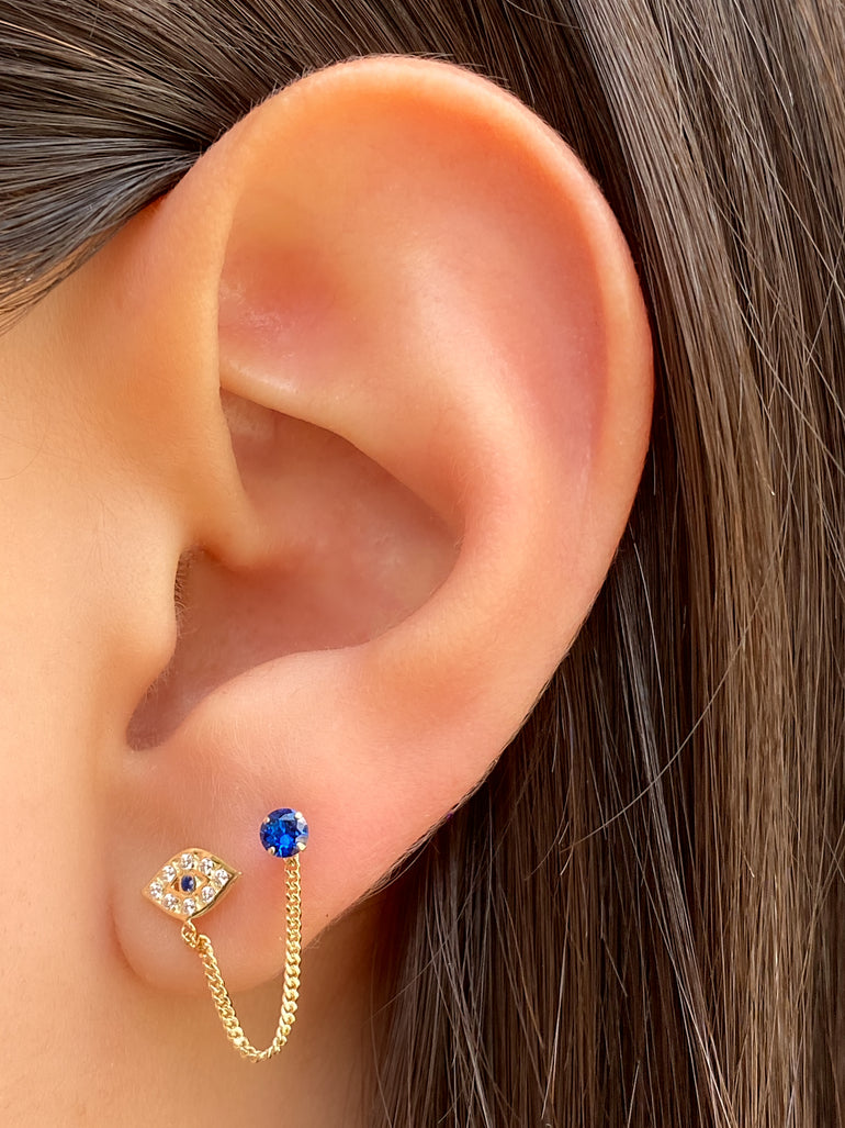 Broquel Cadena Ojo Con Zirconia Azul Oro 10k