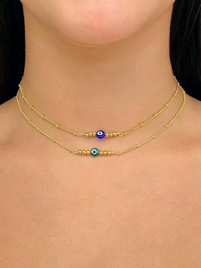 Choker Ojo Con Bolitas Doradas