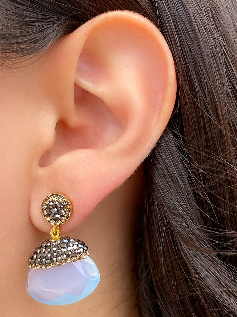 Par Arete Piedra Tornasol Ojo de Gato