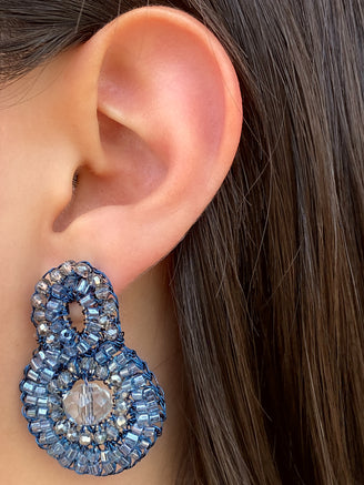 Par Aretes Círculos Azules Con Piedra