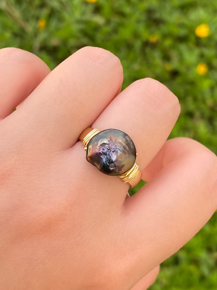 Anillo Con Perla Negra