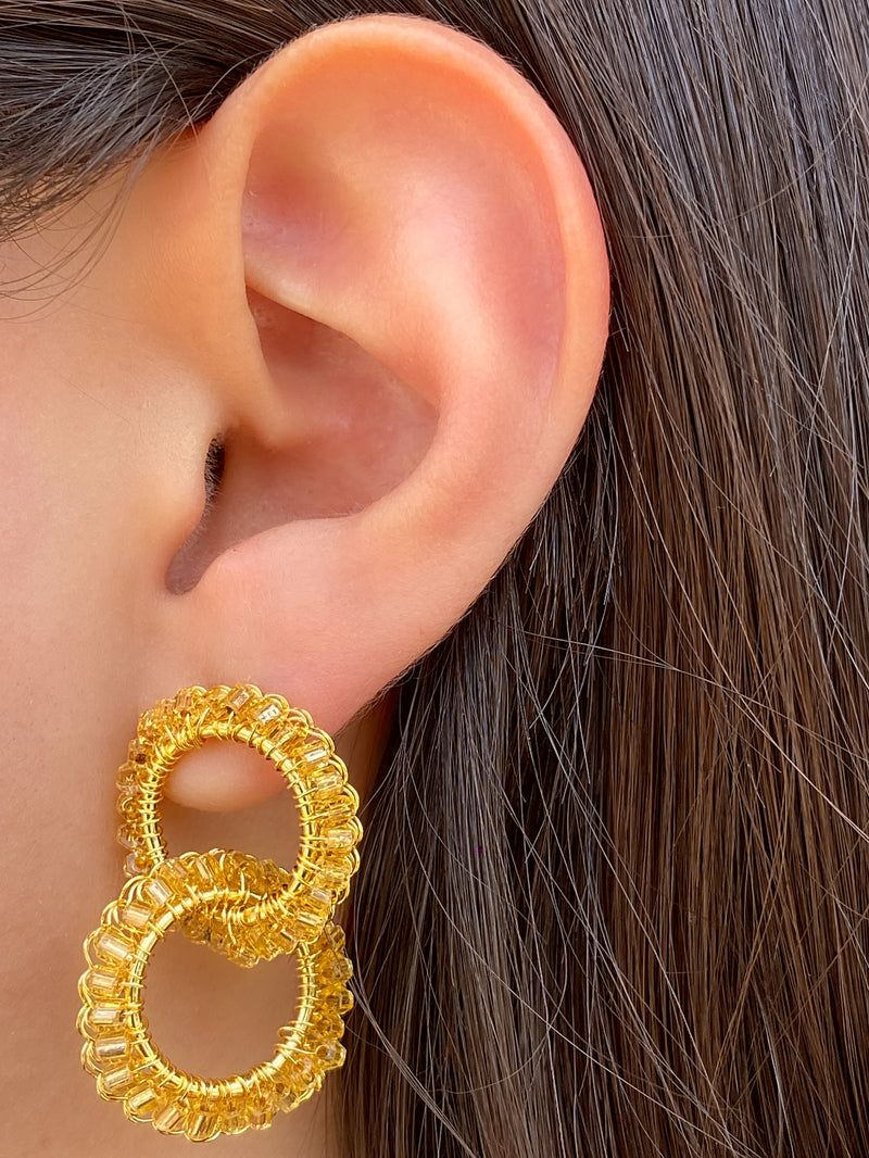 Par Arete Doble Circulo Dorado