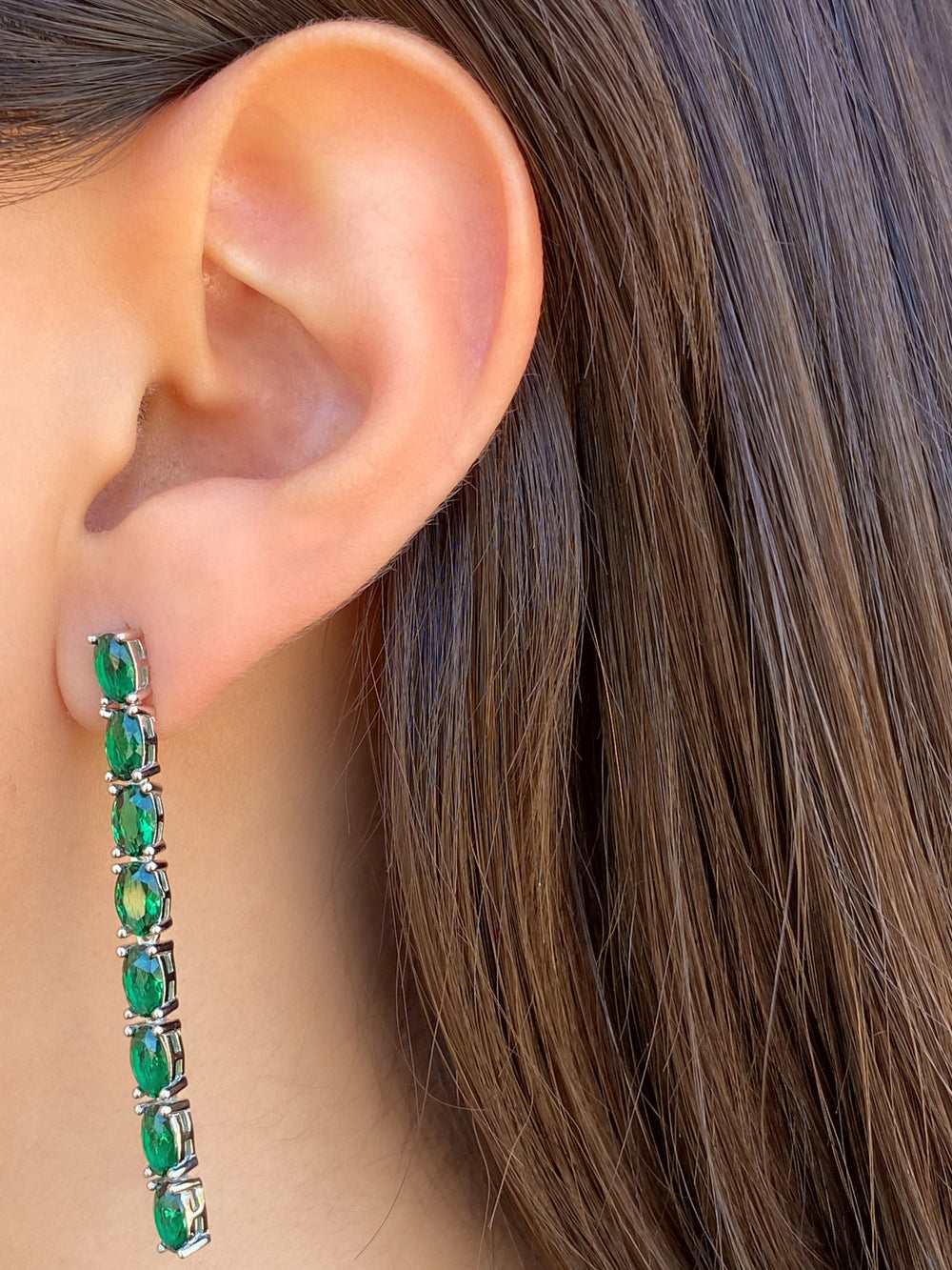 Par Arete Plateado Tira Zirconia
