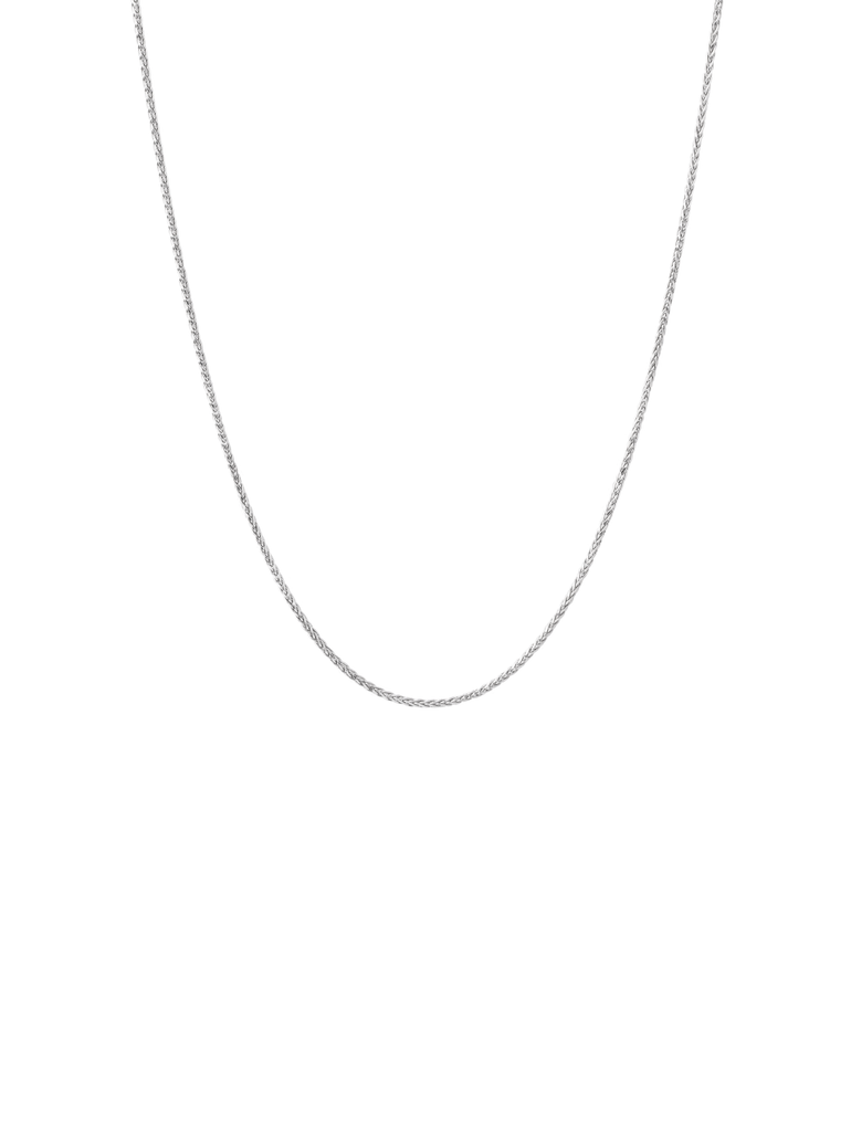 Cadena Delgada Tipo Espiga Oro Blanco 14k