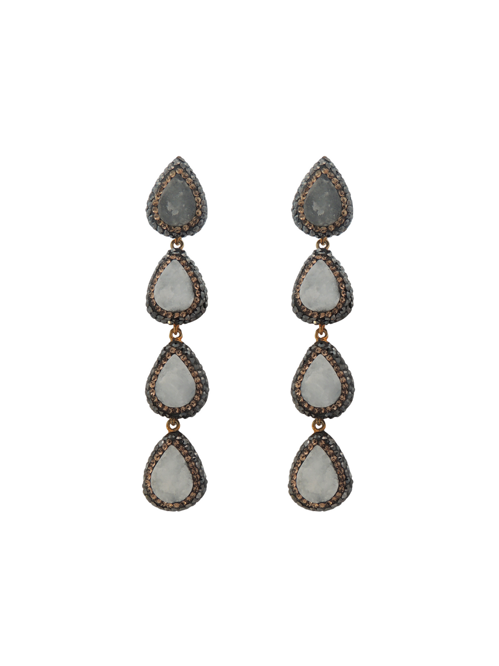 Par Arete Cuatro Gotas Cuarzo Blanco Dorado