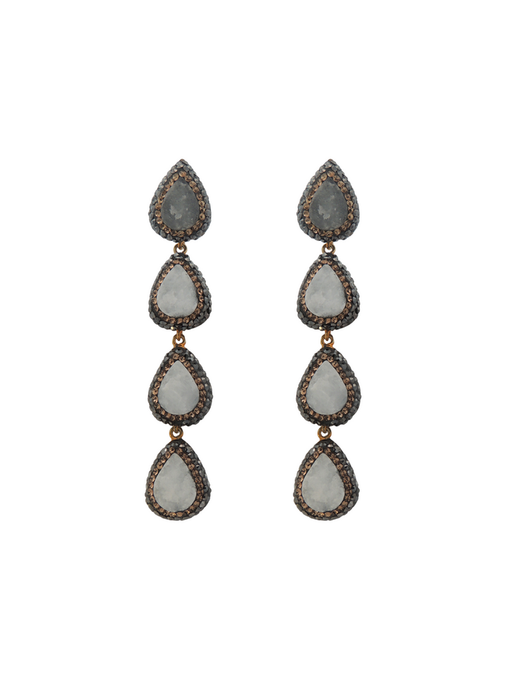 Par Arete Cuatro Gotas Cuarzo Blanco Dorado