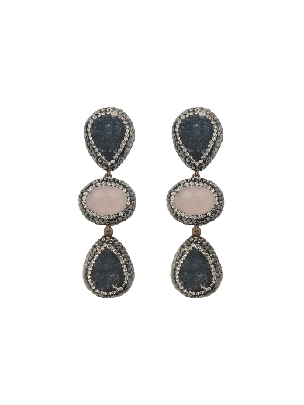 Par Arete Triple Calcita Azul y Hydro Cuadro Rosa