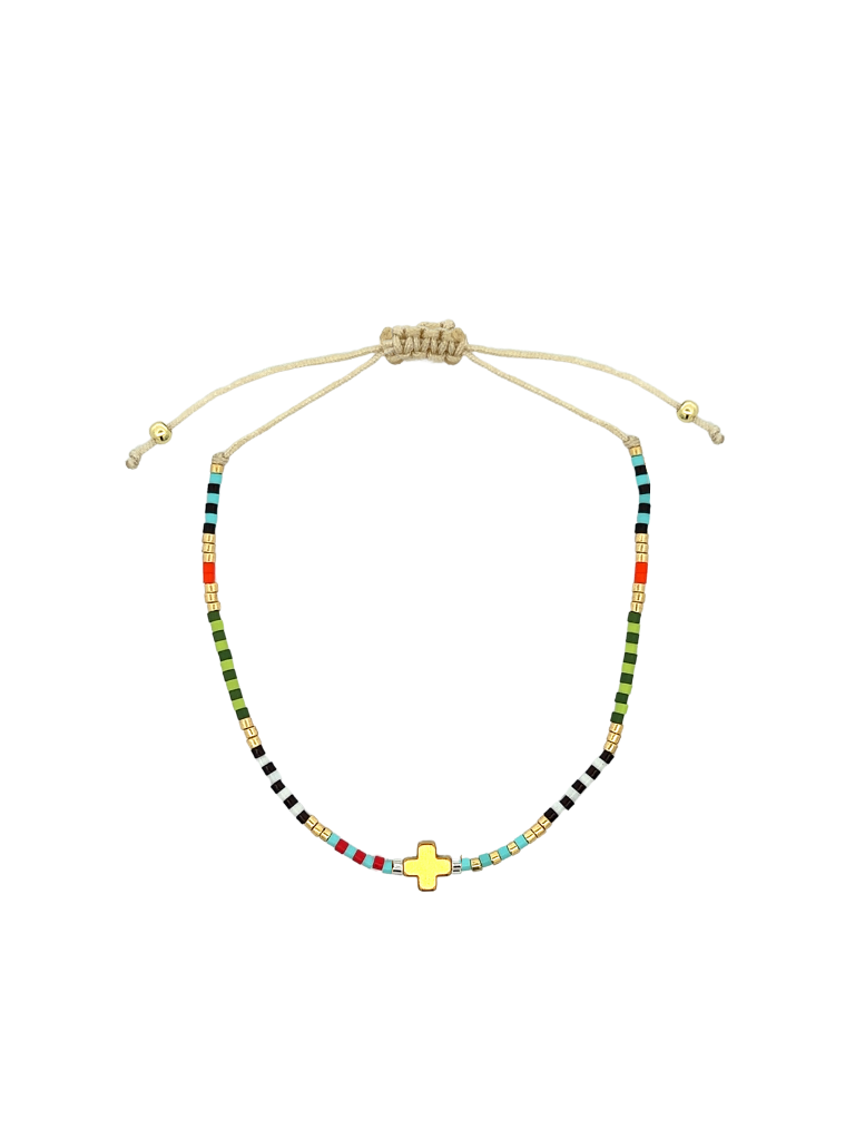 Pulsera Chaquiras Colores Con Cruz