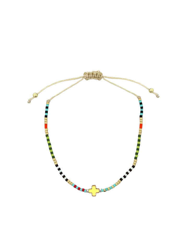 Pulsera Chaquiras Colores Con Cruz