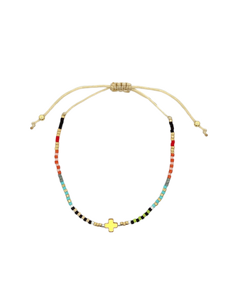 Pulsera Chaquiras Colores Con Cruz