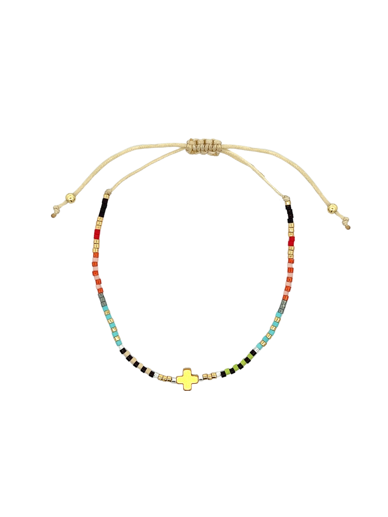 Pulsera Chaquiras Colores Con Cruz