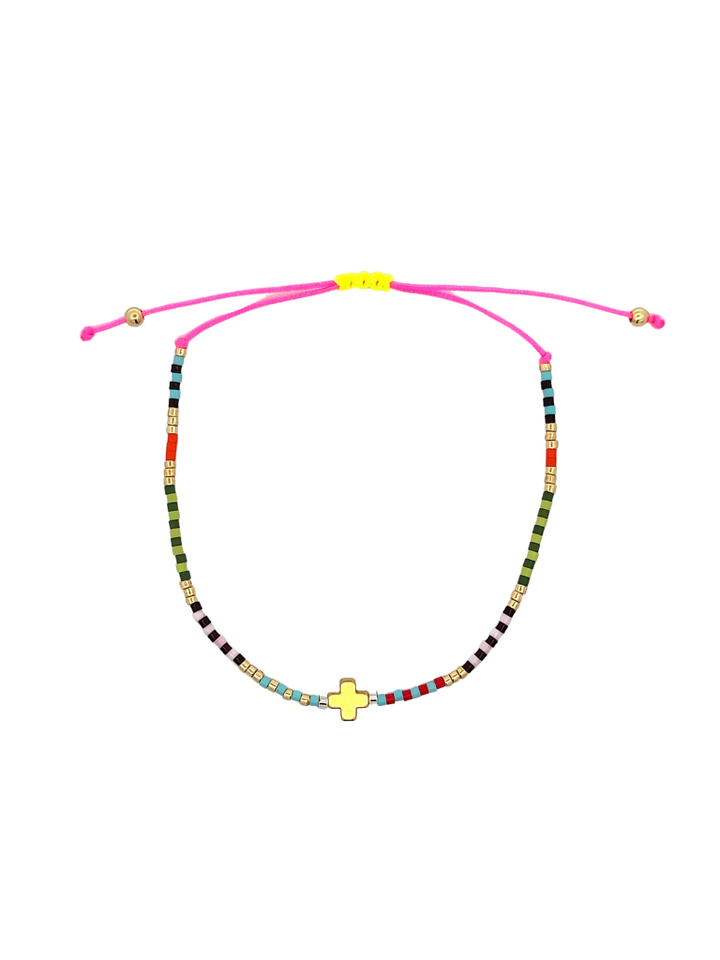 Pulsera Chaquiras Colores Con Cruz