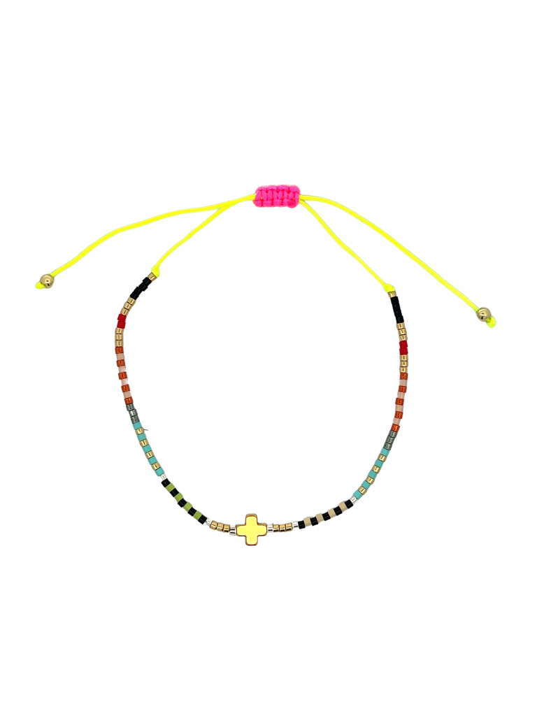 Pulsera Chaquiras Colores Con Cruz