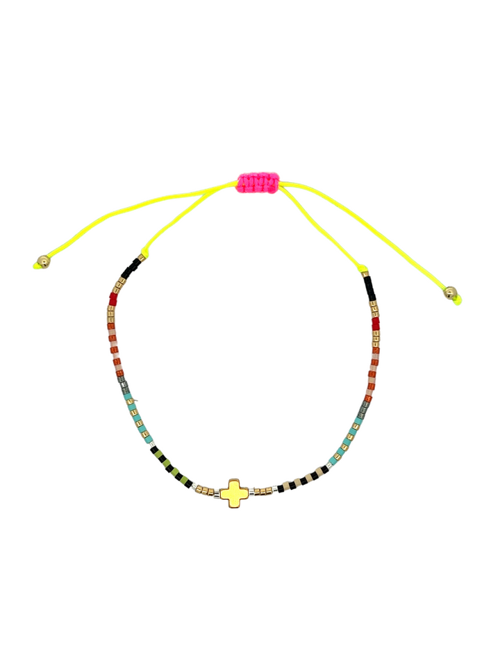 Pulsera Chaquiras Colores Con Cruz
