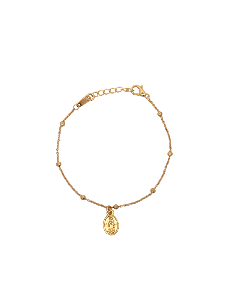 Pulsera Bolitas Con Dije Virgen