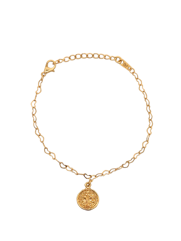 Pulsera Cadena Corazones Con San Benito