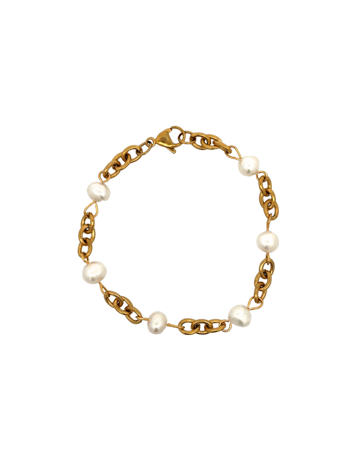 Pulsera Eslabones Dorados Con Perlas