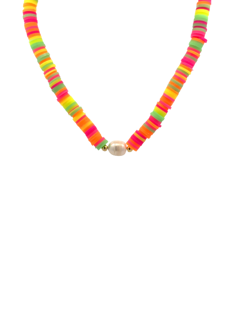Collar Pucas Neon Con Perla