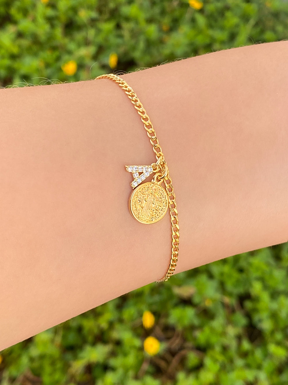 Pulsera Cadena 3 mm Con inicial y San Benito